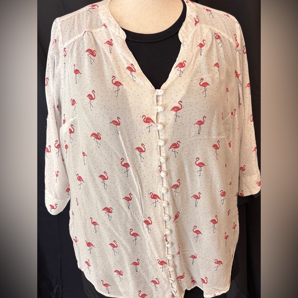 Torrid Harper Flamingo Print Blouse with Button Detail Women’s Size 0